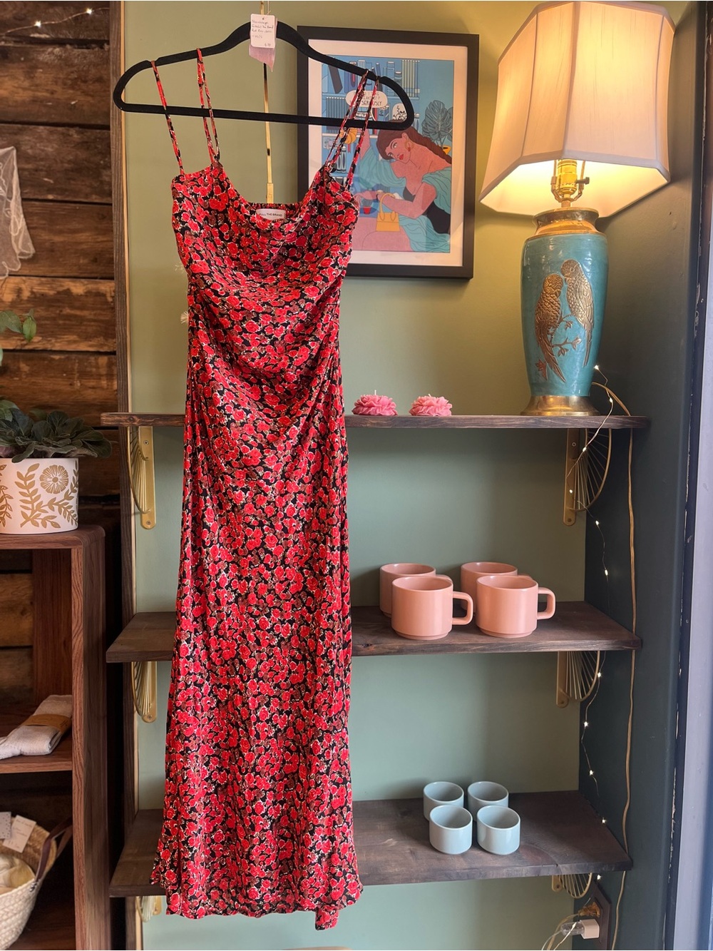 Faithfull the Brand Red and Brown Floral Slip Dress